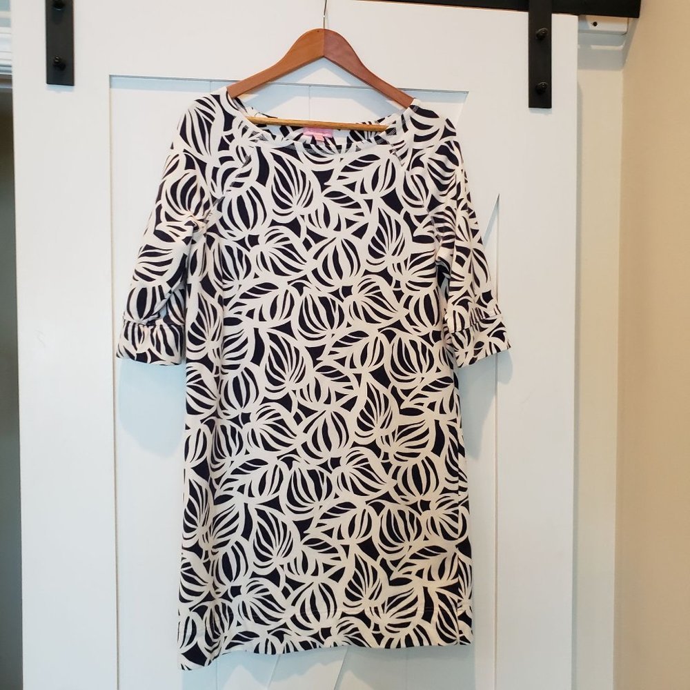 Lilly Pulitzer Black and White Leaf-Print Shift Dress
